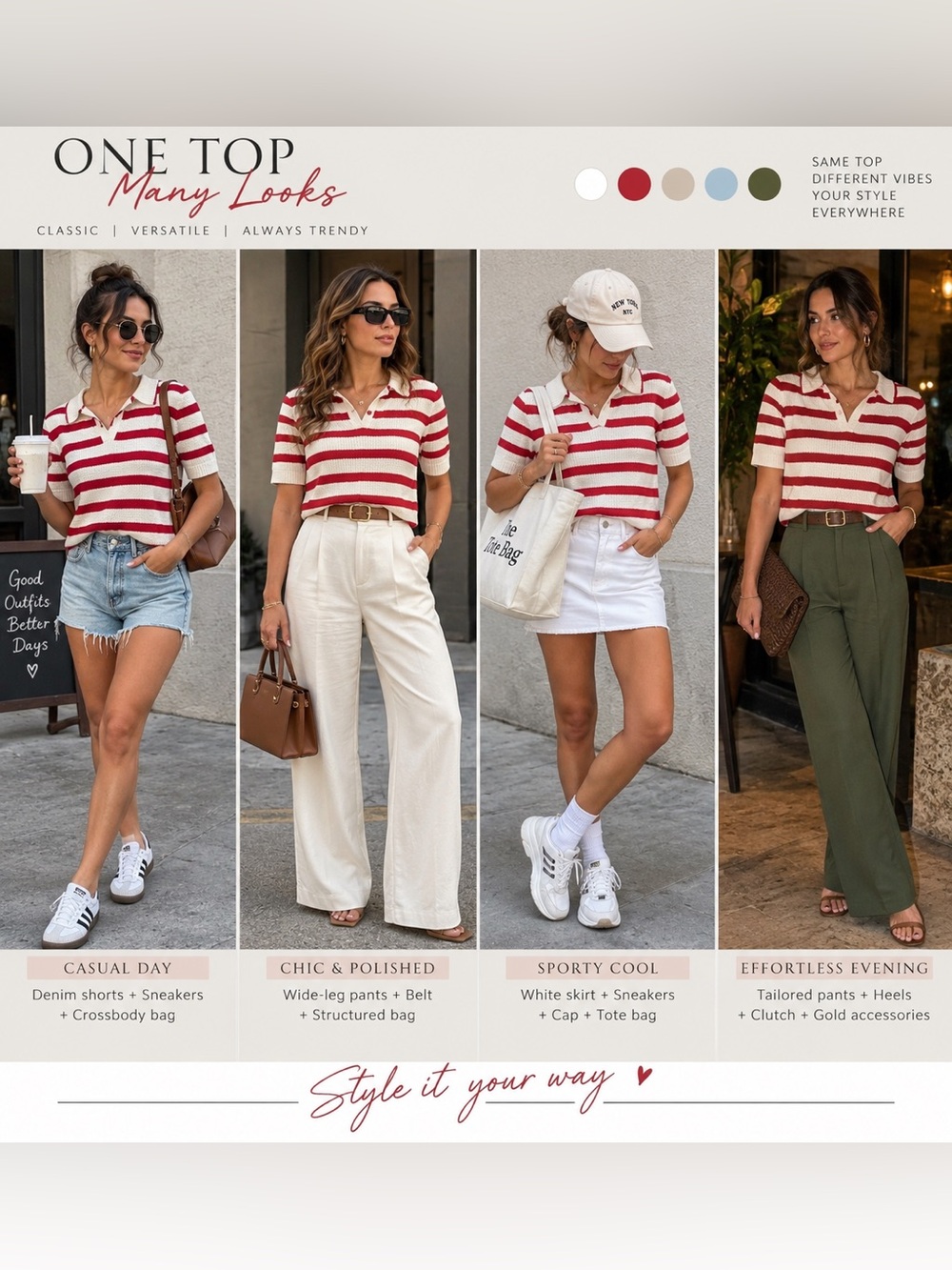 Madewell Red & White Striped Polo Knit Styling Top